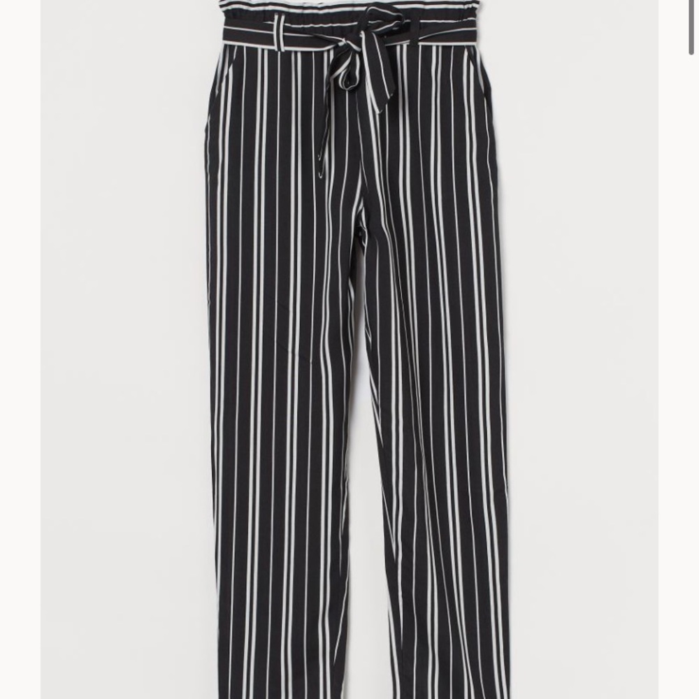 high waisted paper bag striped pants
